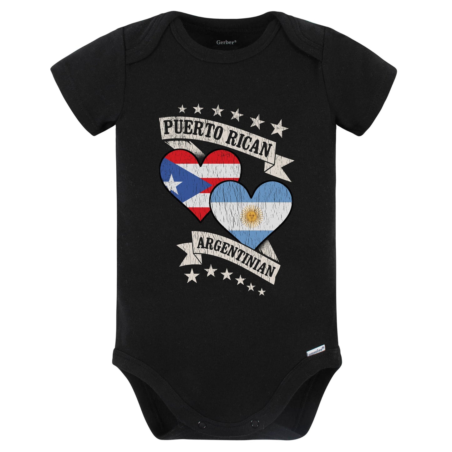 Puerto Rican Argentinian Heart Flags Puerto Rico Argentina Baby Bodysuit (Black)