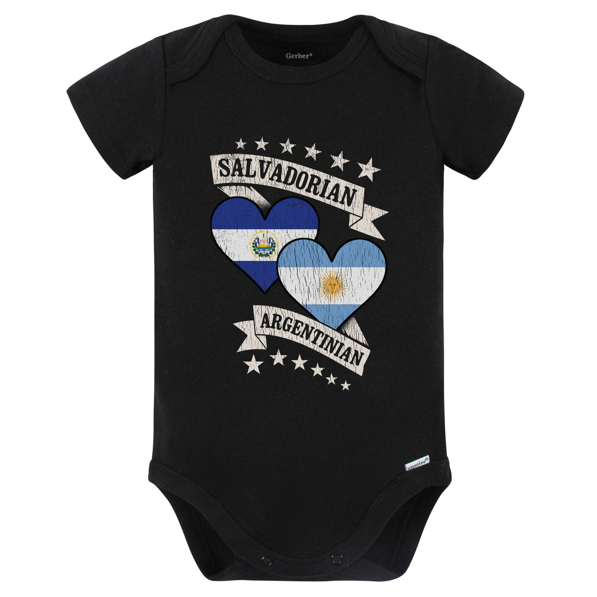 Salvadorian Argentinian Heart Flags El Salvador Argentina Baby Bodysuit (Black)