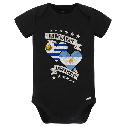 Uruguayan Argentinian Heart Flags Uruguay Argentina Baby Bodysuit (Black)