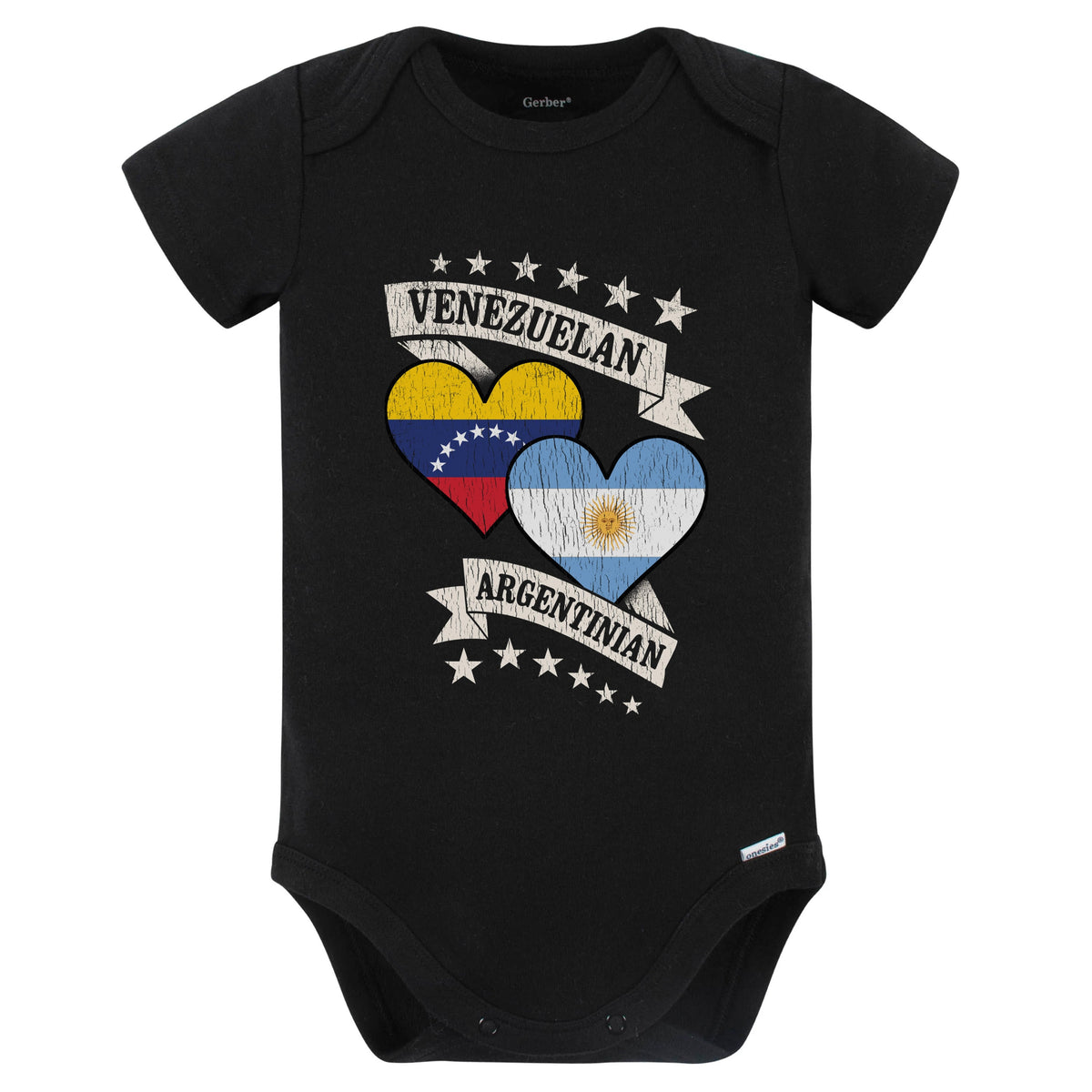 Venezuela Argentinian Heart Flags Venezuela Argentina Baby Bodysuit (Black)