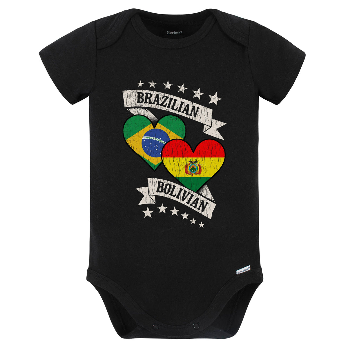 Brazilian Bolivian Heart Flags Brazil Bolivia Baby Bodysuit (Black)