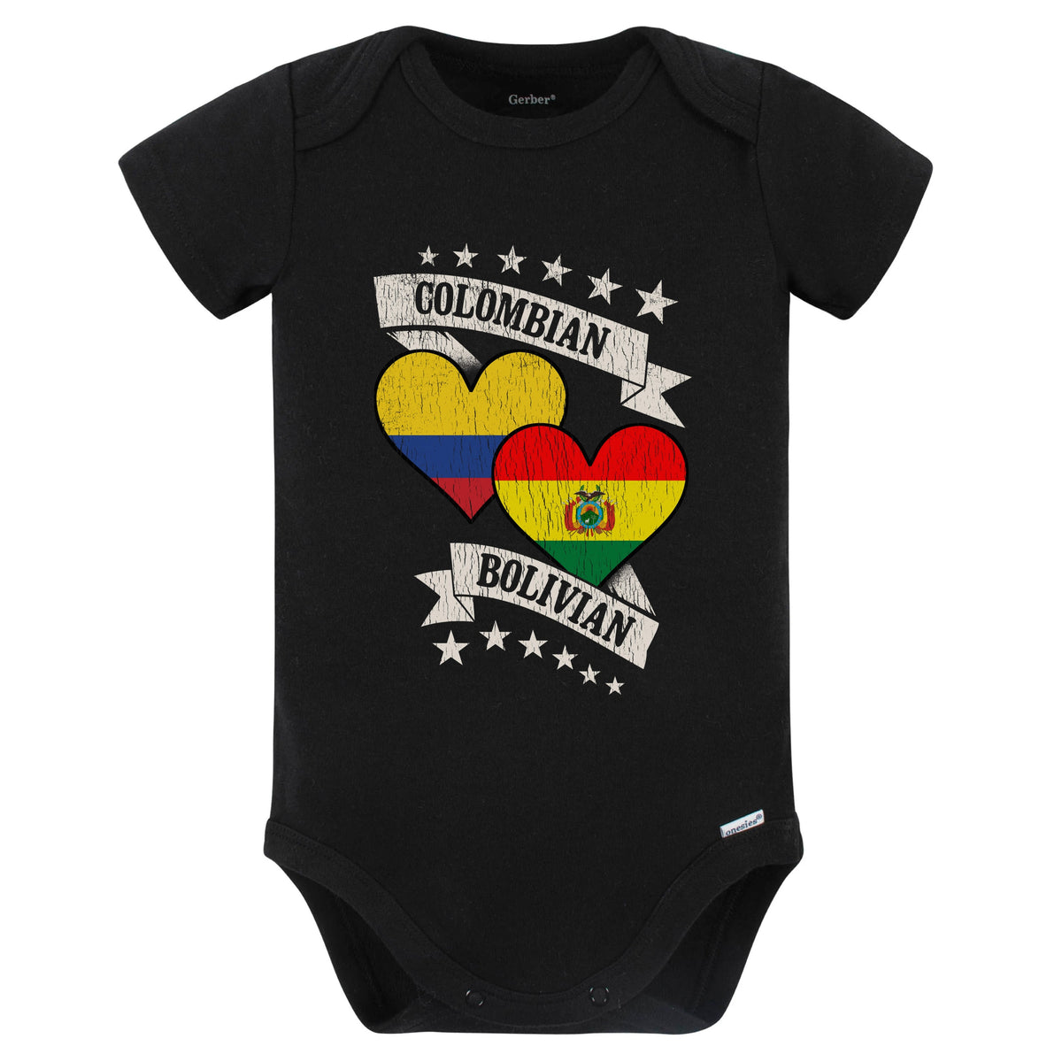 Colombian Bolivian Heart Flags Colombia Bolivia Baby Bodysuit (Black)