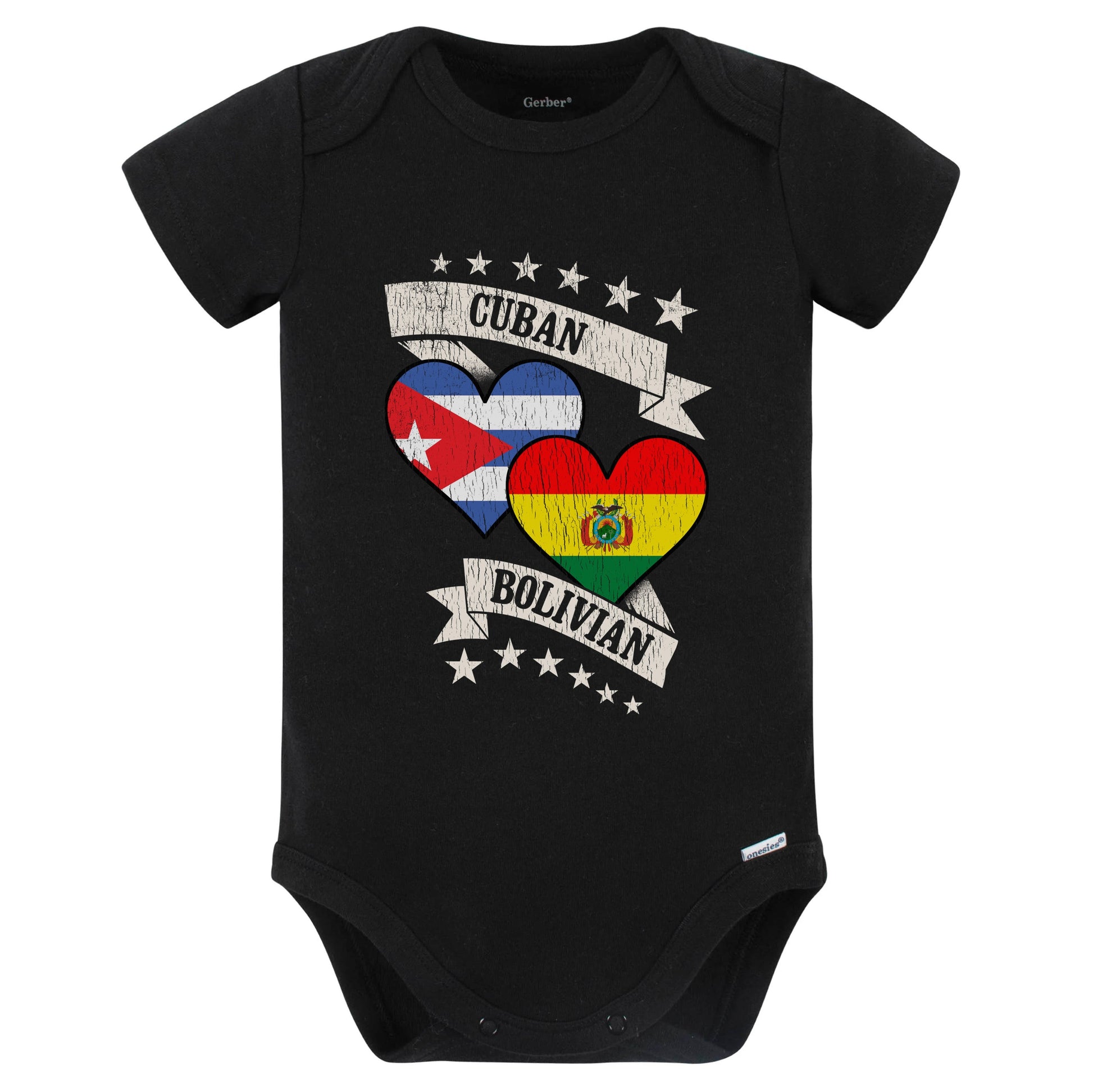 Cuban Bolivian Heart Flags Cuba Bolivia Baby Bodysuit (Black)