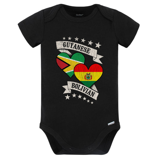 Guyanese Bolivian Heart Flags Guyana Bolivia Baby Bodysuit (Black)