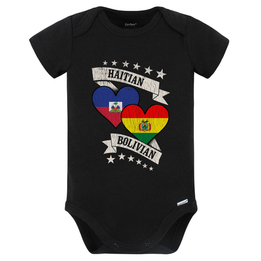 Haitian Bolivian Heart Flags Haiti Bolivia Baby Bodysuit (Black)