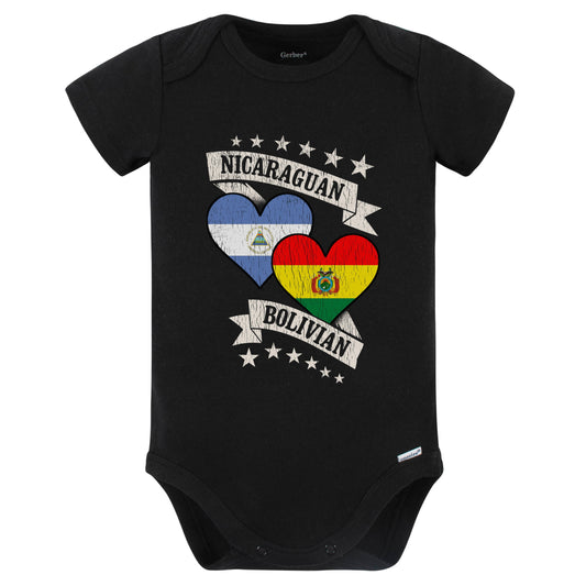 Nicaraguan Bolivian Heart Flags Nicaragua Bolivia Baby Bodysuit (Black)