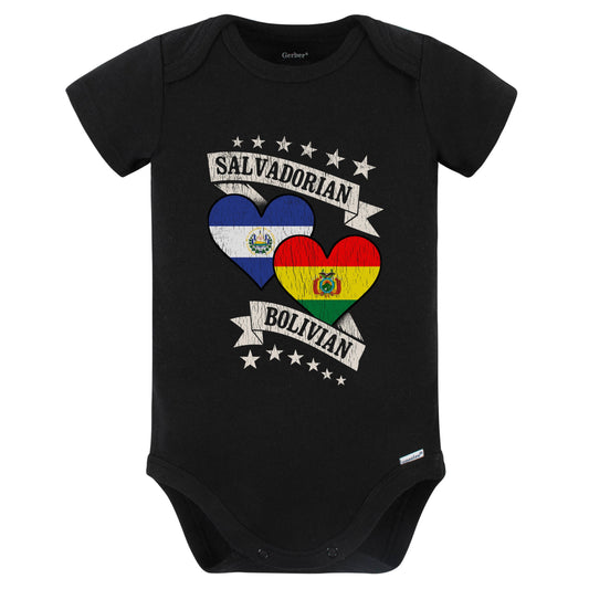 Salvadorian Bolivian Heart Flags El Salvador Bolivia Baby Bodysuit (Black)