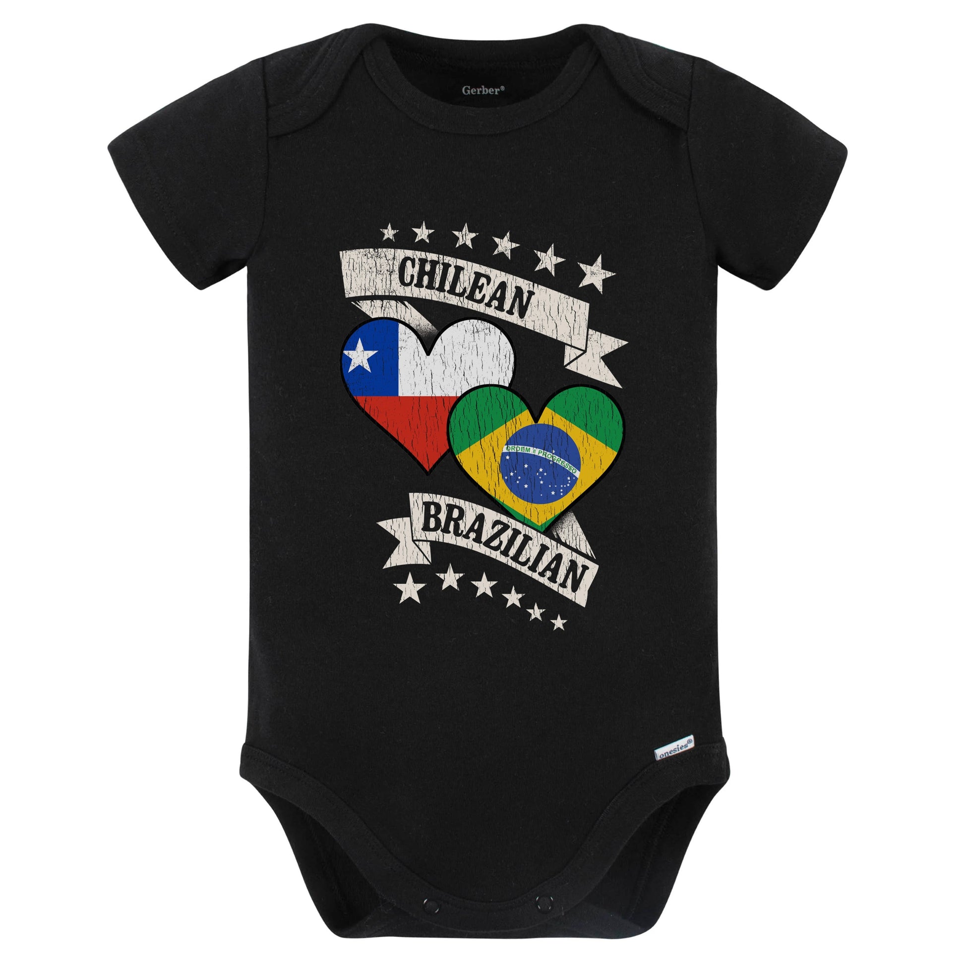 Chilean Brazilian Heart Flags Chile Brazil Baby Bodysuit (Black)