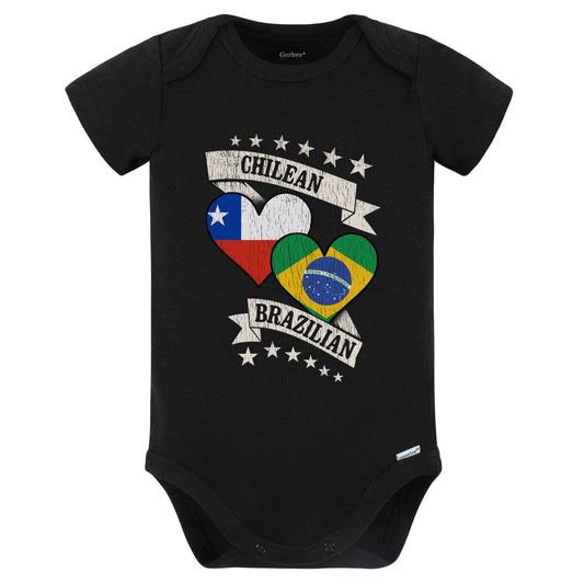 Chilean Brazilian Heart Flags Chile Brazil Baby Bodysuit (Black)
