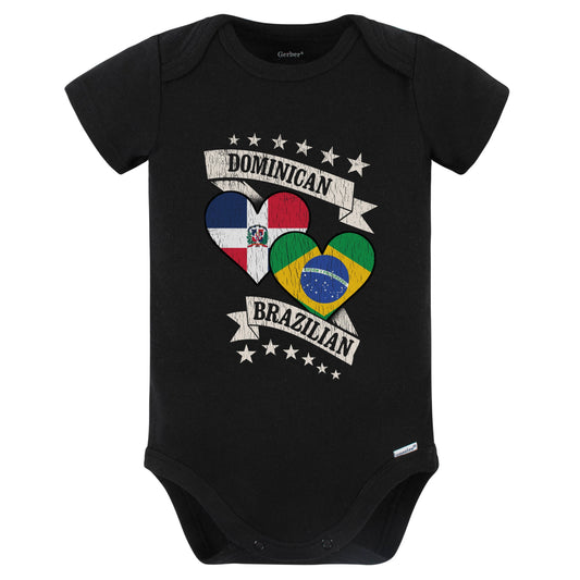 Dominican Brazilian Heart Flags Dominican Republic Brazil Baby Bodysuit (Black)