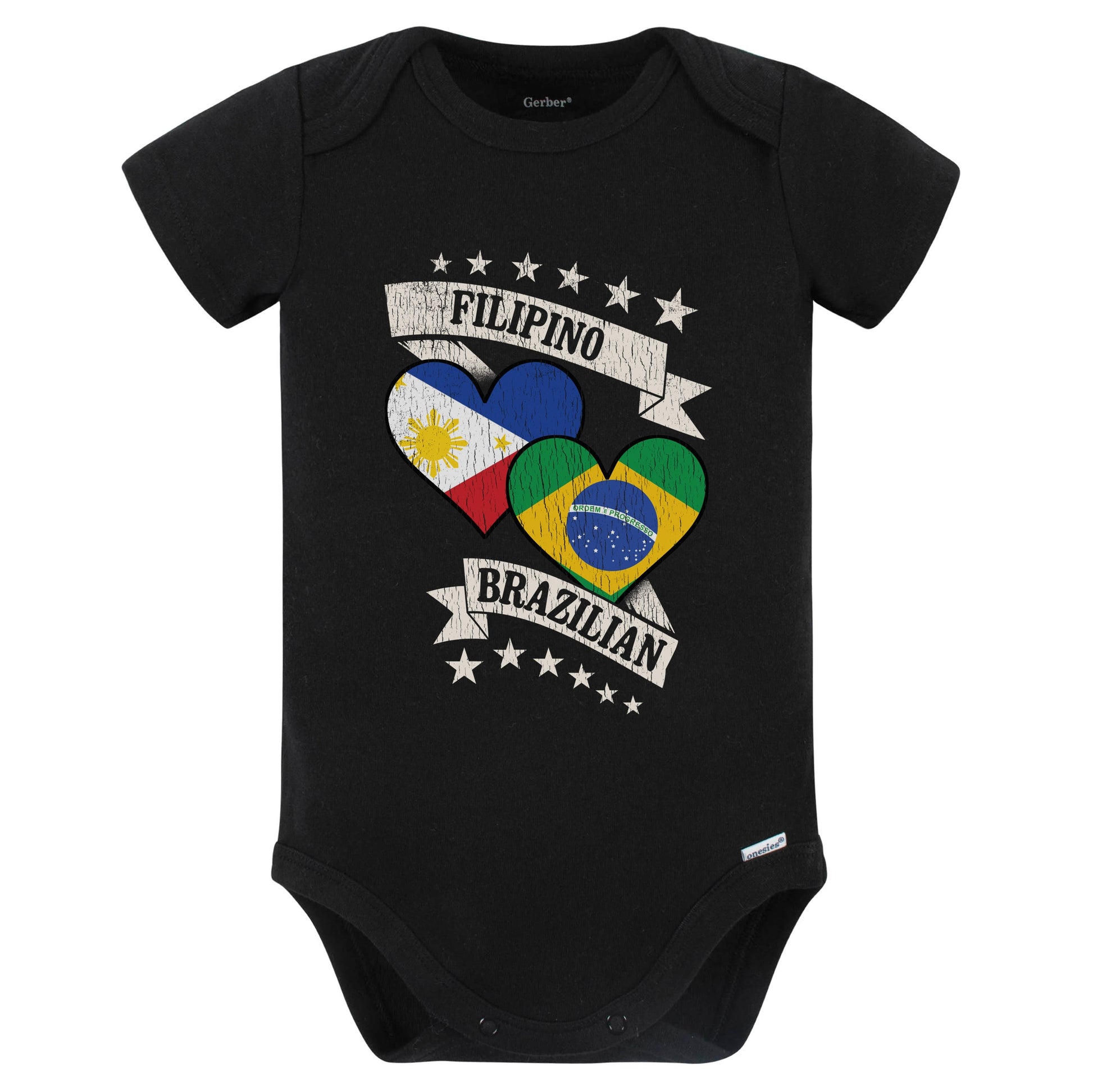 Filipino Brazilian Heart Flags Philippines Brazil Baby Bodysuit (Black)