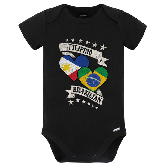 Filipino Brazilian Heart Flags Philippines Brazil Baby Bodysuit (Black)