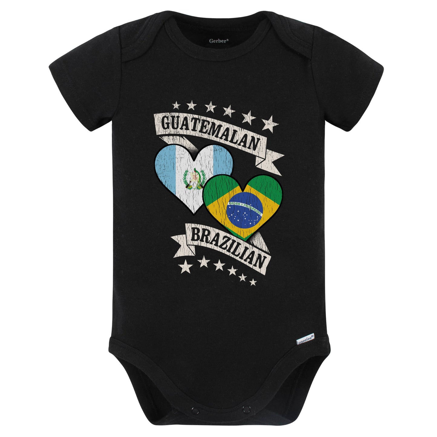 Guatemalan Brazilian Heart Flags Guatemala Brazil Baby Bodysuit (Black)