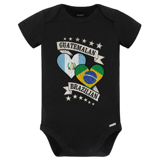 Guatemalan Brazilian Heart Flags Guatemala Brazil Baby Bodysuit (Black)