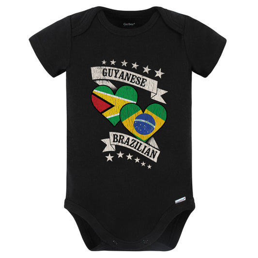 Guyanese Brazilian Heart Flags Guyana Brazil Baby Bodysuit (Black)