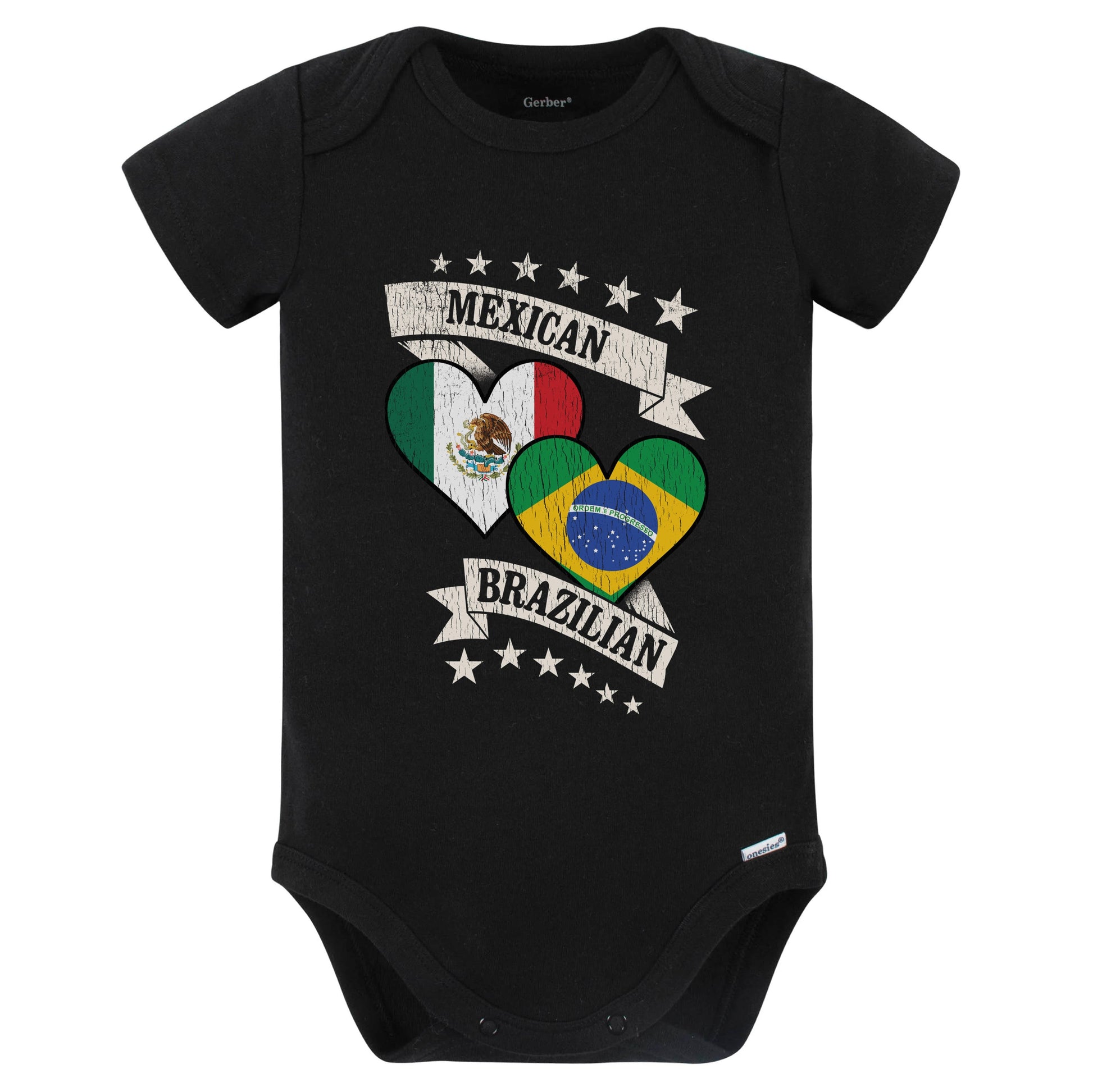 Mexican Brazilian Heart Flags Mexico Brazil Baby Bodysuit (Black)