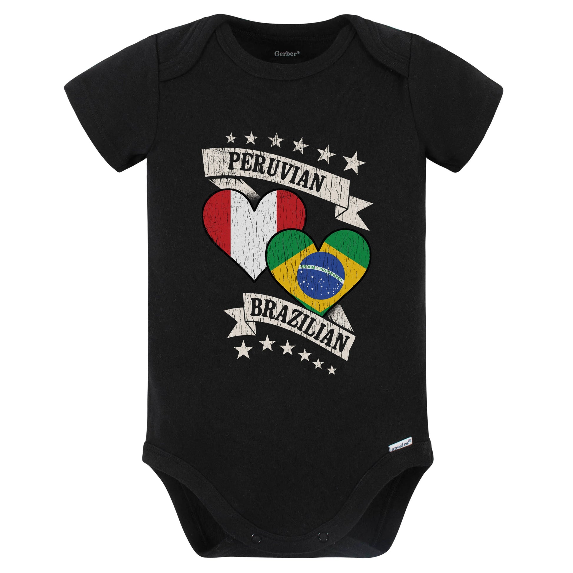 Peruvian Brazilian Heart Flags Peru Brazil Baby Bodysuit (Black)