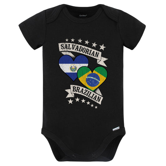 Salvadorian Brazilian Heart Flags El Salvador Brazil Baby Bodysuit (Black)