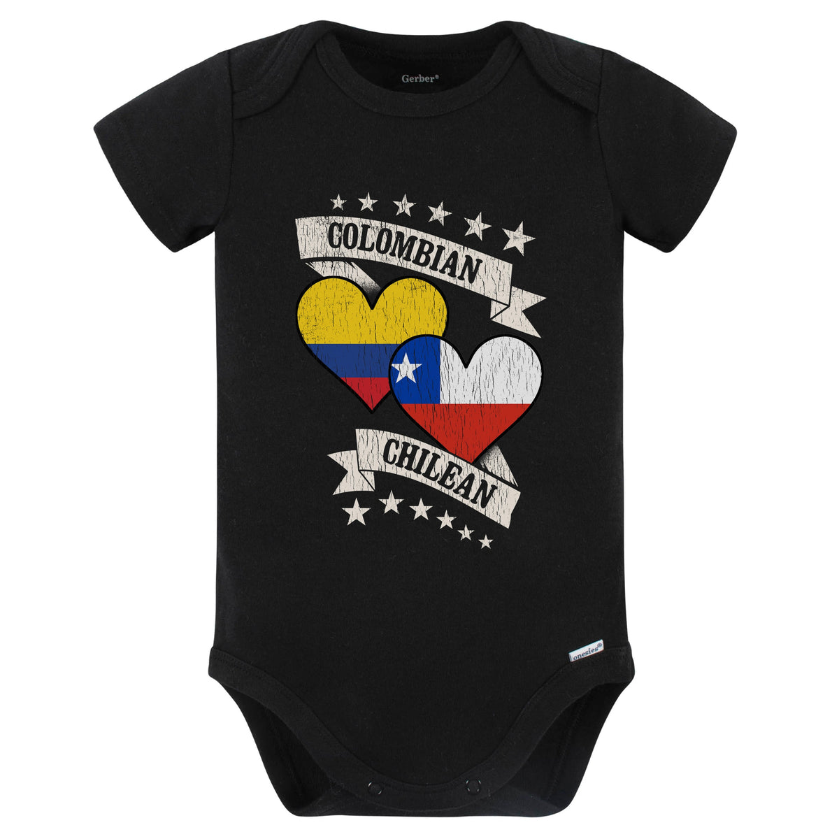 Colombian Chilean Heart Flags Colombia Chile Baby Bodysuit (Black)