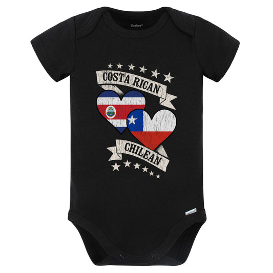 Costa Rican Chilean Heart Flags Costa Rica Chile Baby Bodysuit (Black)
