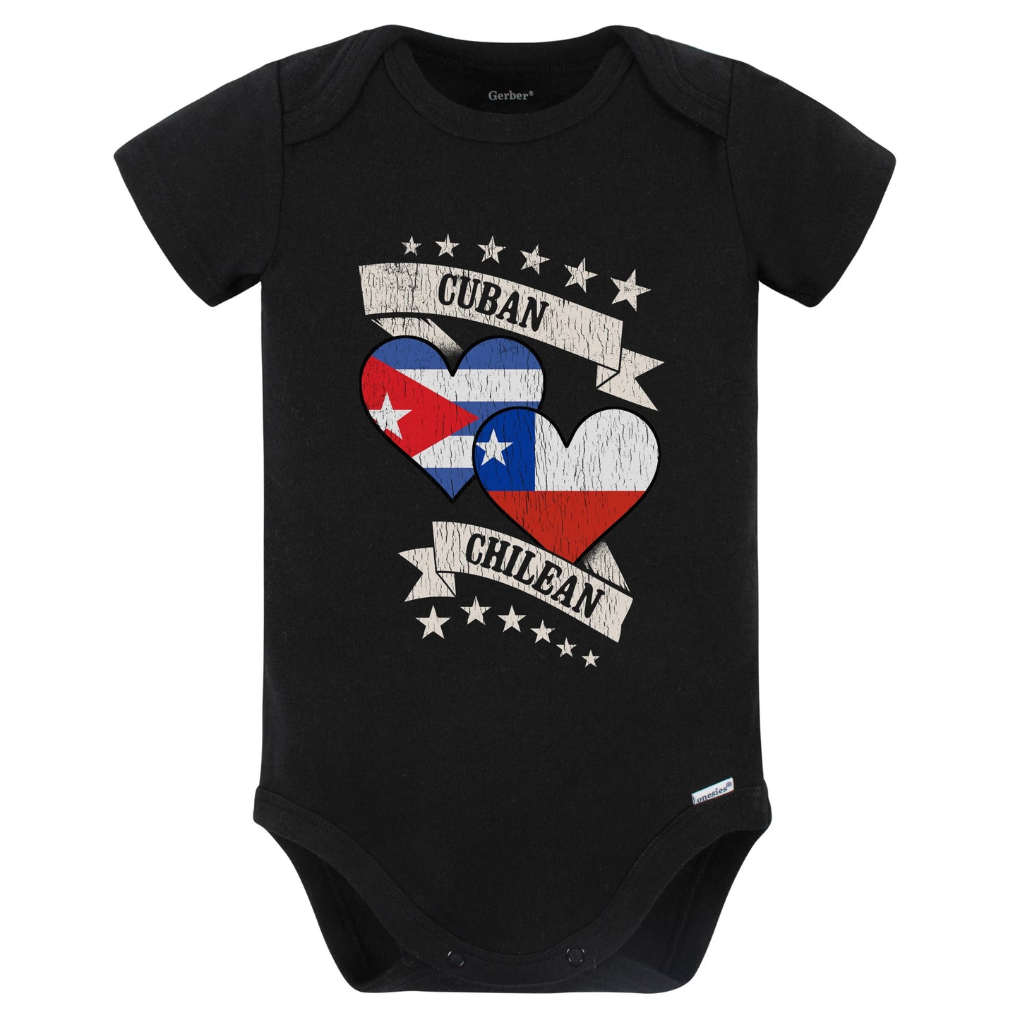 Cuban Chilean Heart Flags Cuba Chile Baby Bodysuit (Black)