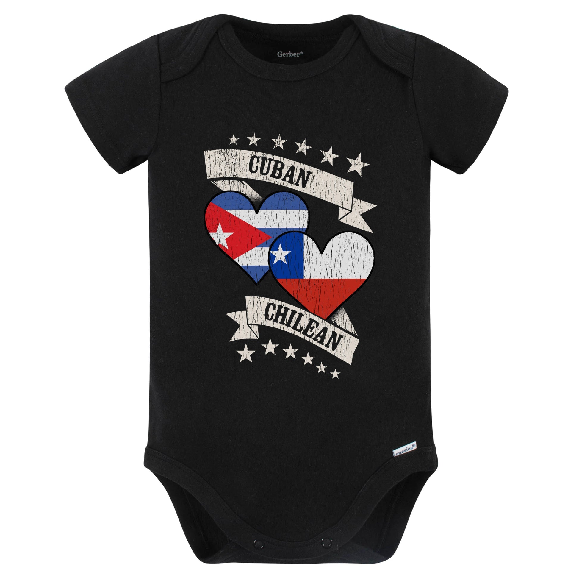 Cuban Chilean Heart Flags Cuba Chile Baby Bodysuit (Black)