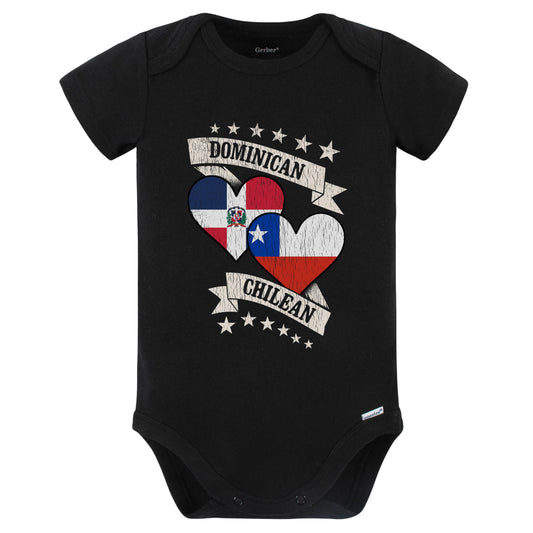 Dominican Chilean Heart Flags Dominican Republic Chile Baby Bodysuit (Black)