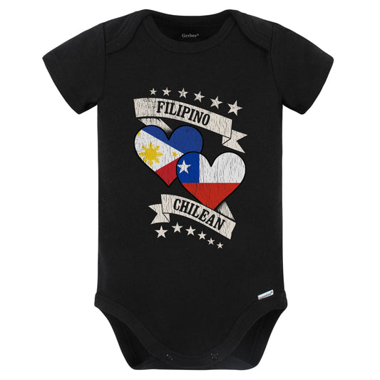 Filipino Chilean Heart Flags Philippines Chile Baby Bodysuit (Black)