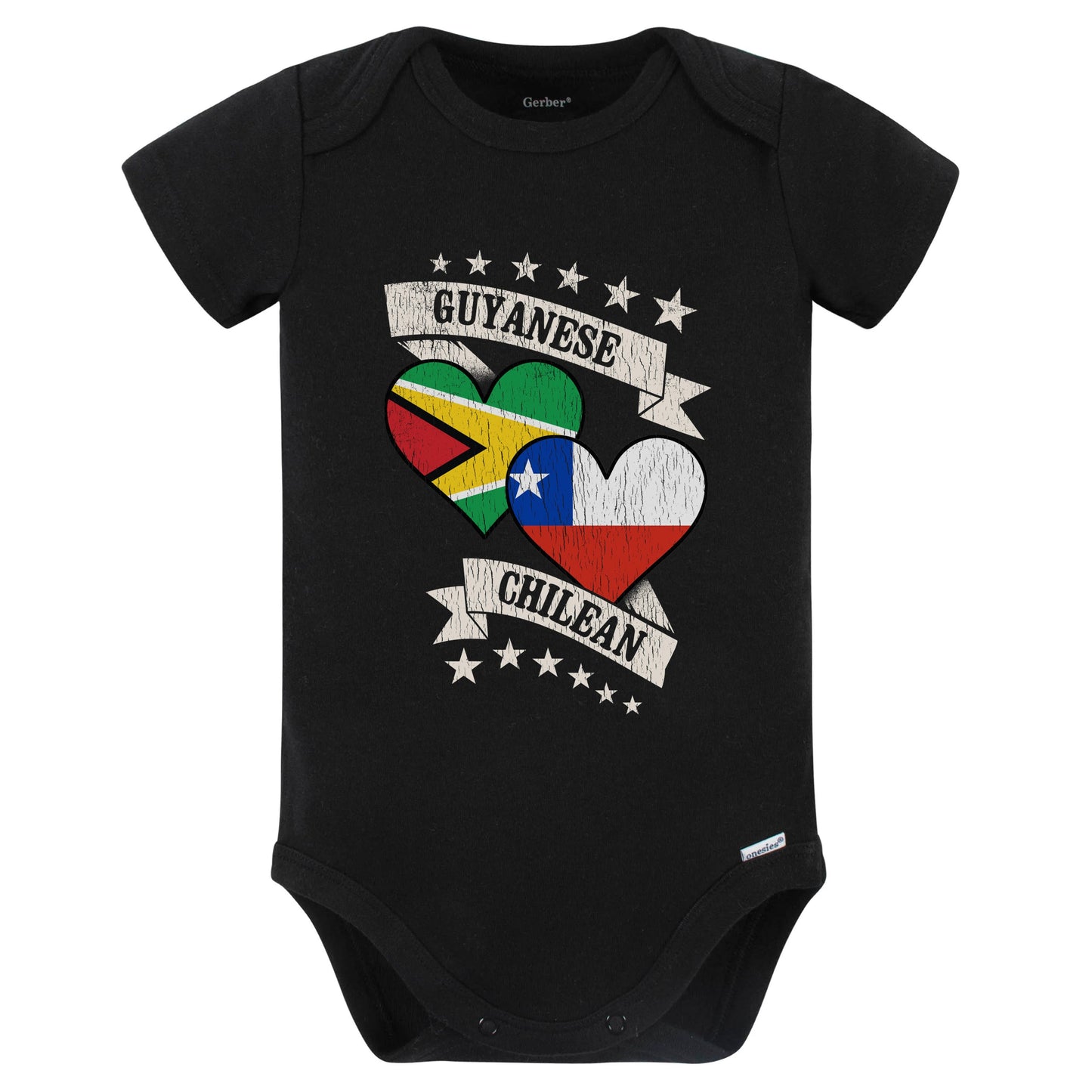 Guyanese Chilean Heart Flags Guyana Chile Baby Bodysuit (Black)