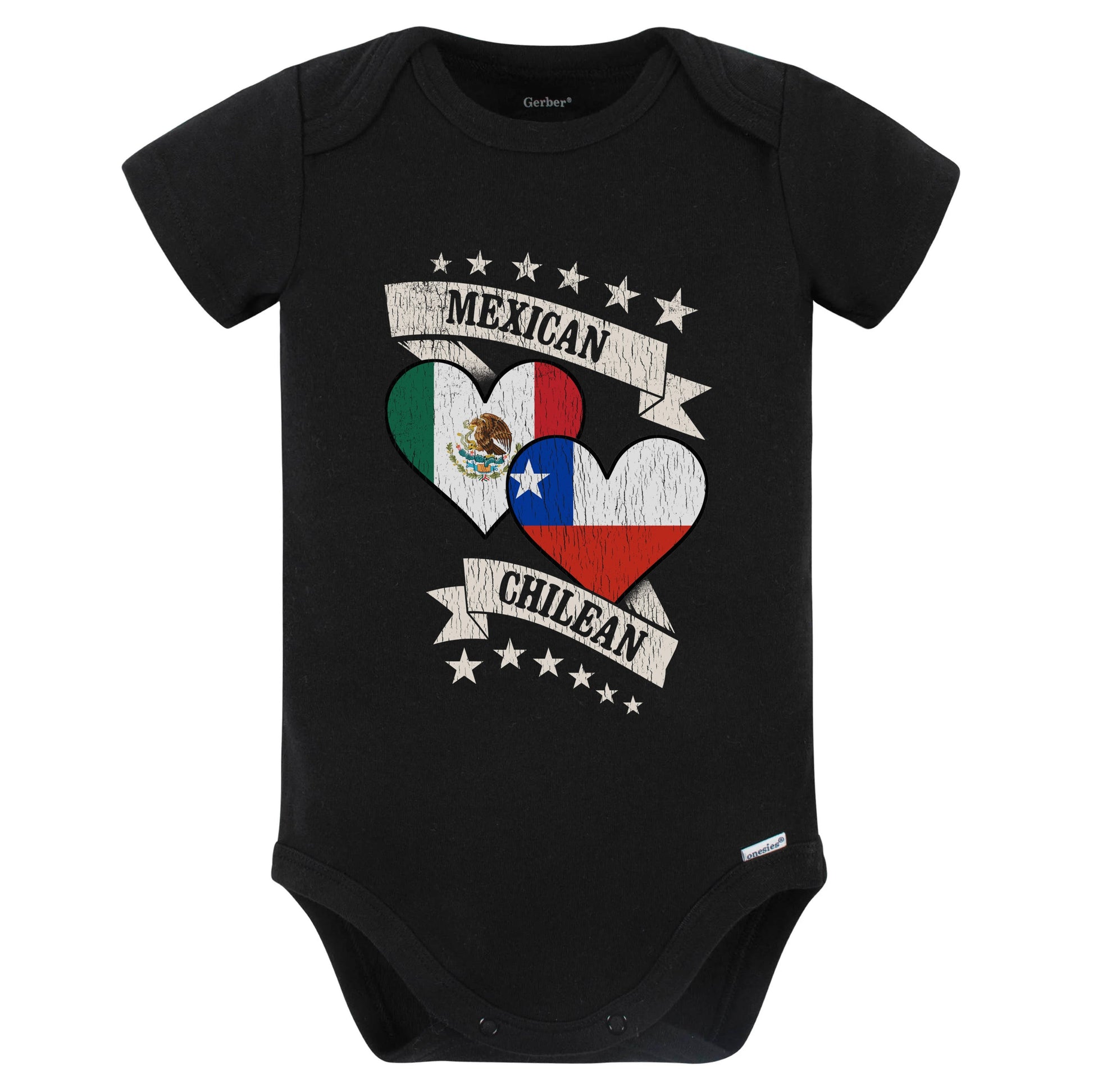 Mexican Chilean Heart Flags Mexico Chile Baby Bodysuit (Black)