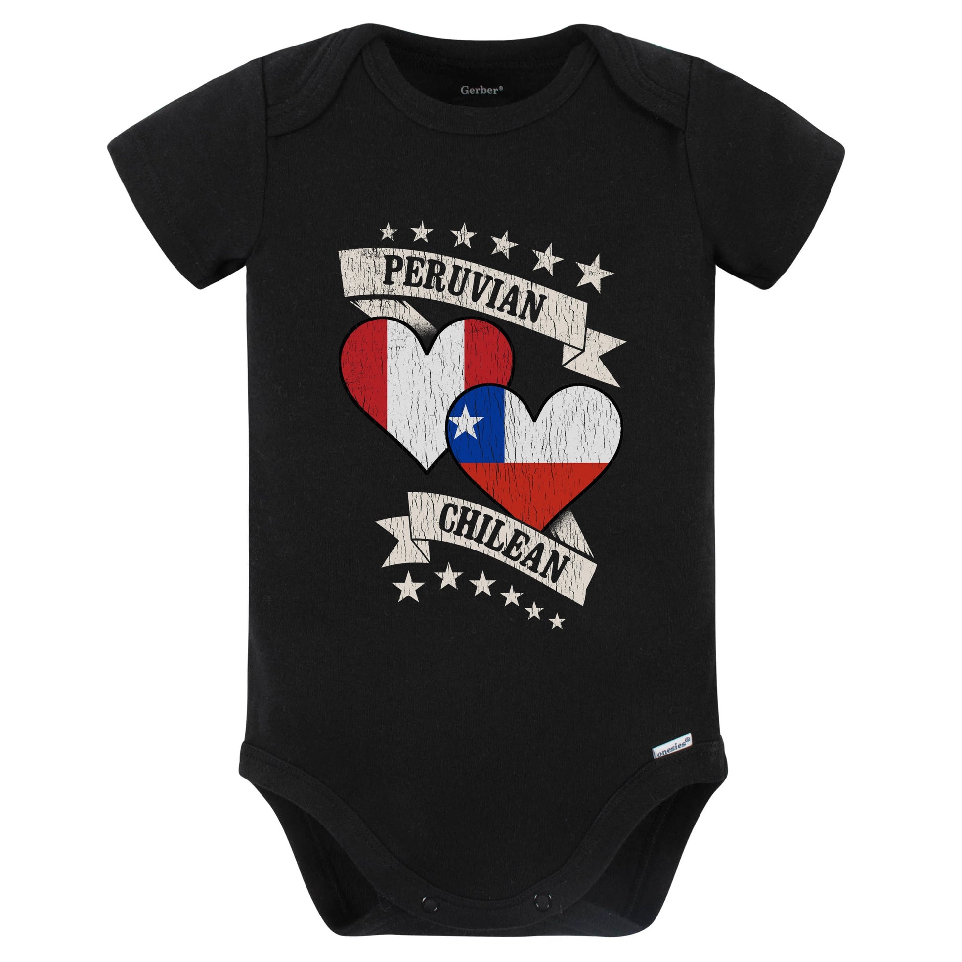 Peruvian Chilean Heart Flags Peru Chile Baby Bodysuit (Black)