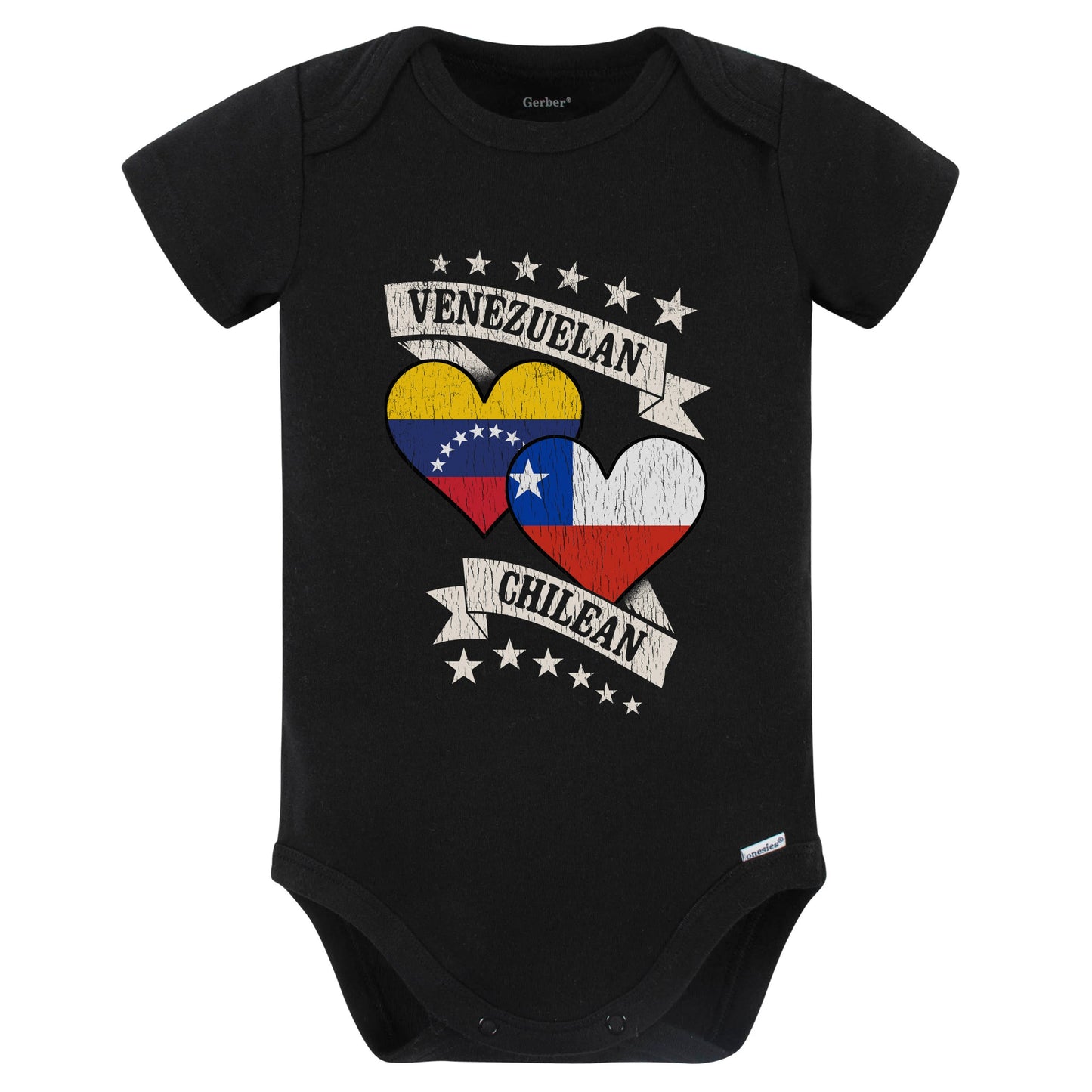 Venezuela Chilean Heart Flags Venezuela Chile Baby Bodysuit (Black)