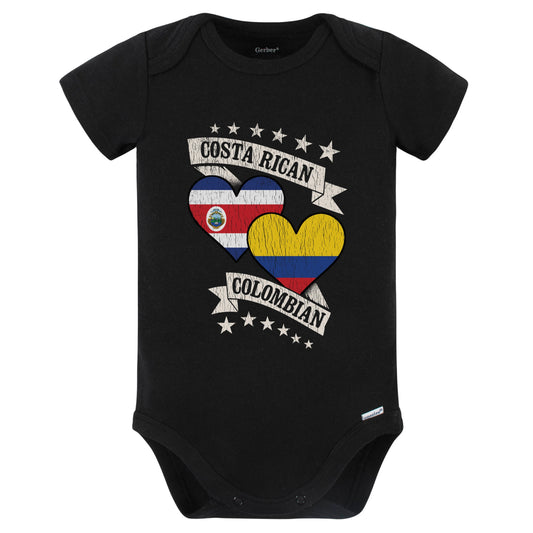 Costa Rican Colombian Heart Flags Costa Rica Colombia Baby Bodysuit (Black)