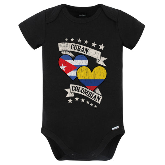 Cuban Colombian Heart Flags Cuba Colombia Baby Bodysuit (Black)