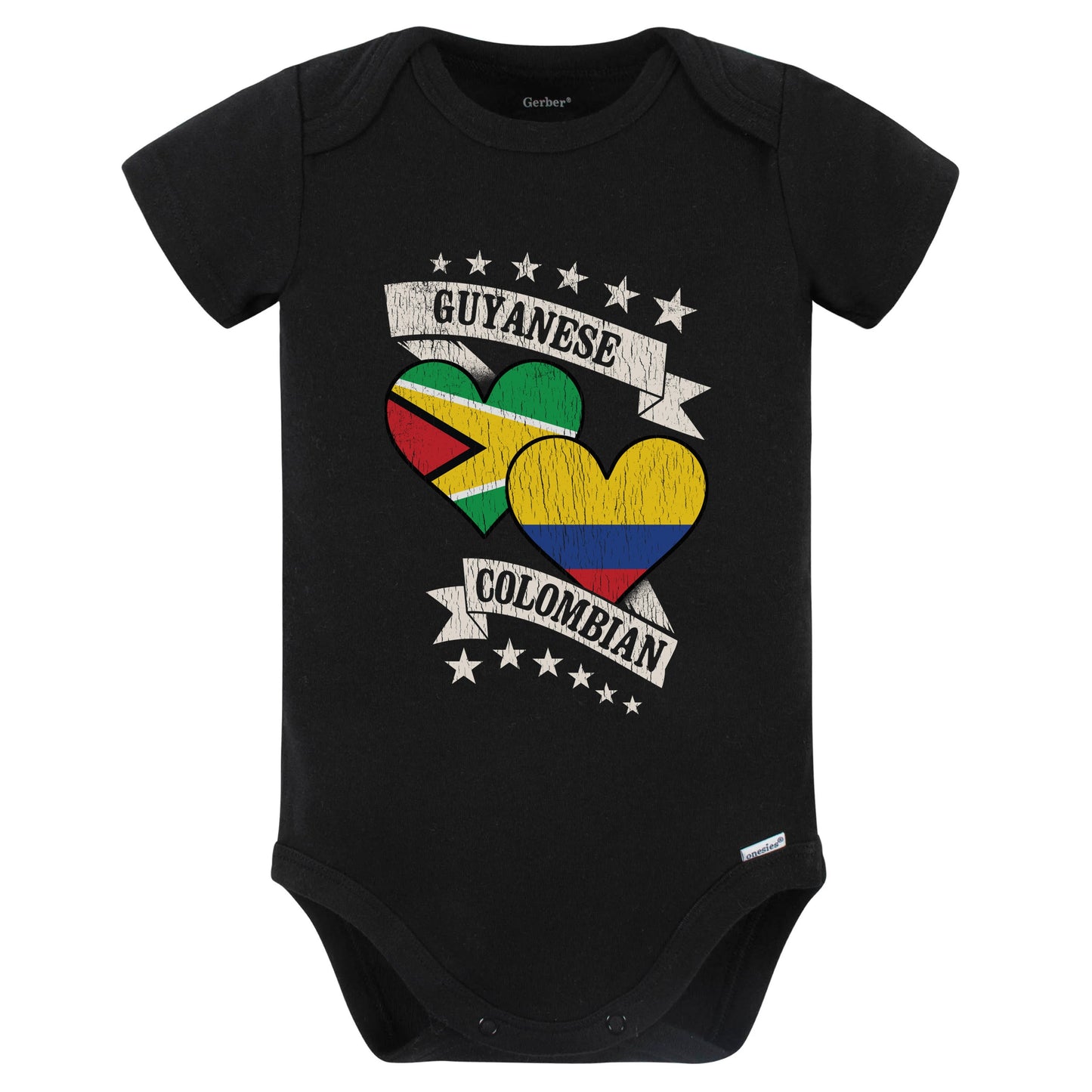 Guyanese Colombian Heart Flags Guyana Colombia Baby Bodysuit (Black)