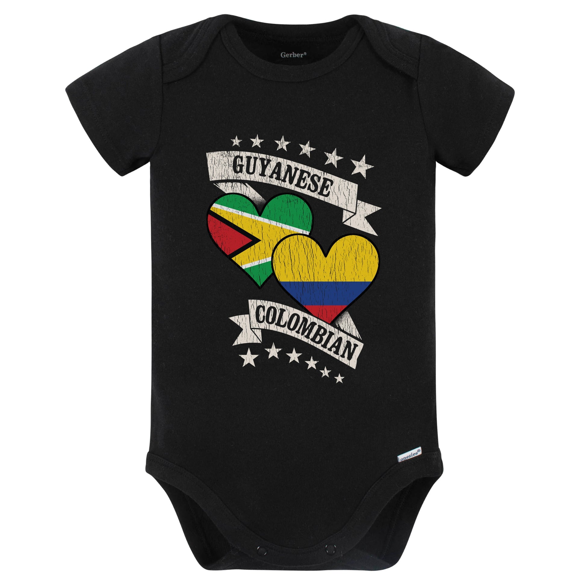 Guyanese Colombian Heart Flags Guyana Colombia Baby Bodysuit (Black)