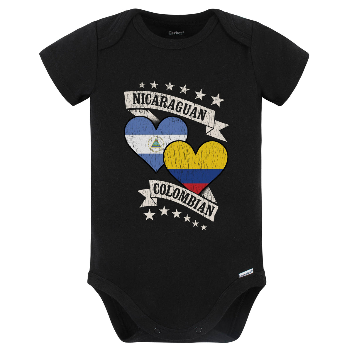 Nicaraguan Colombian Heart Flags Nicaragua Colombia Baby Bodysuit (Black)