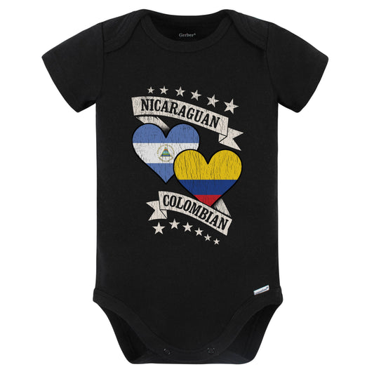 Nicaraguan Colombian Heart Flags Nicaragua Colombia Baby Bodysuit (Black)