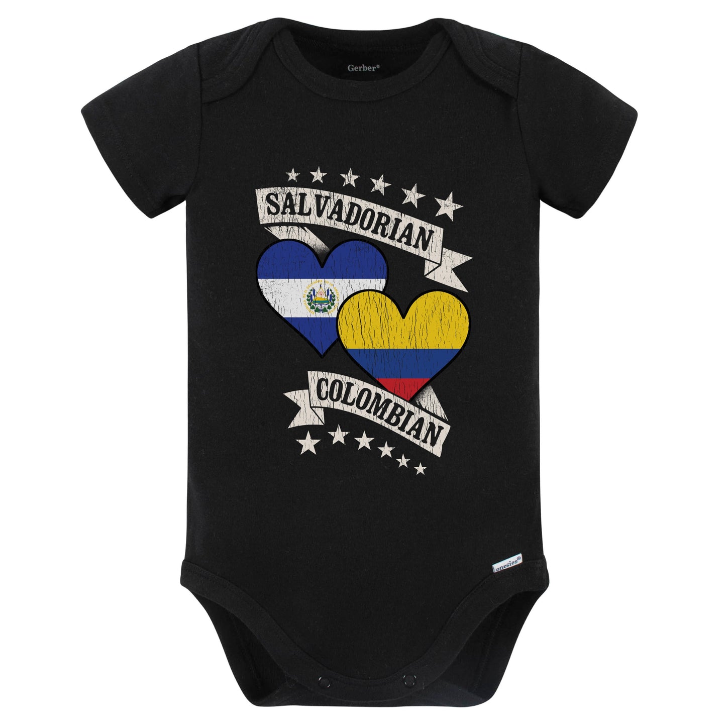 Salvadorian Colombian Heart Flags El Salvador Colombia Baby Bodysuit (Black)