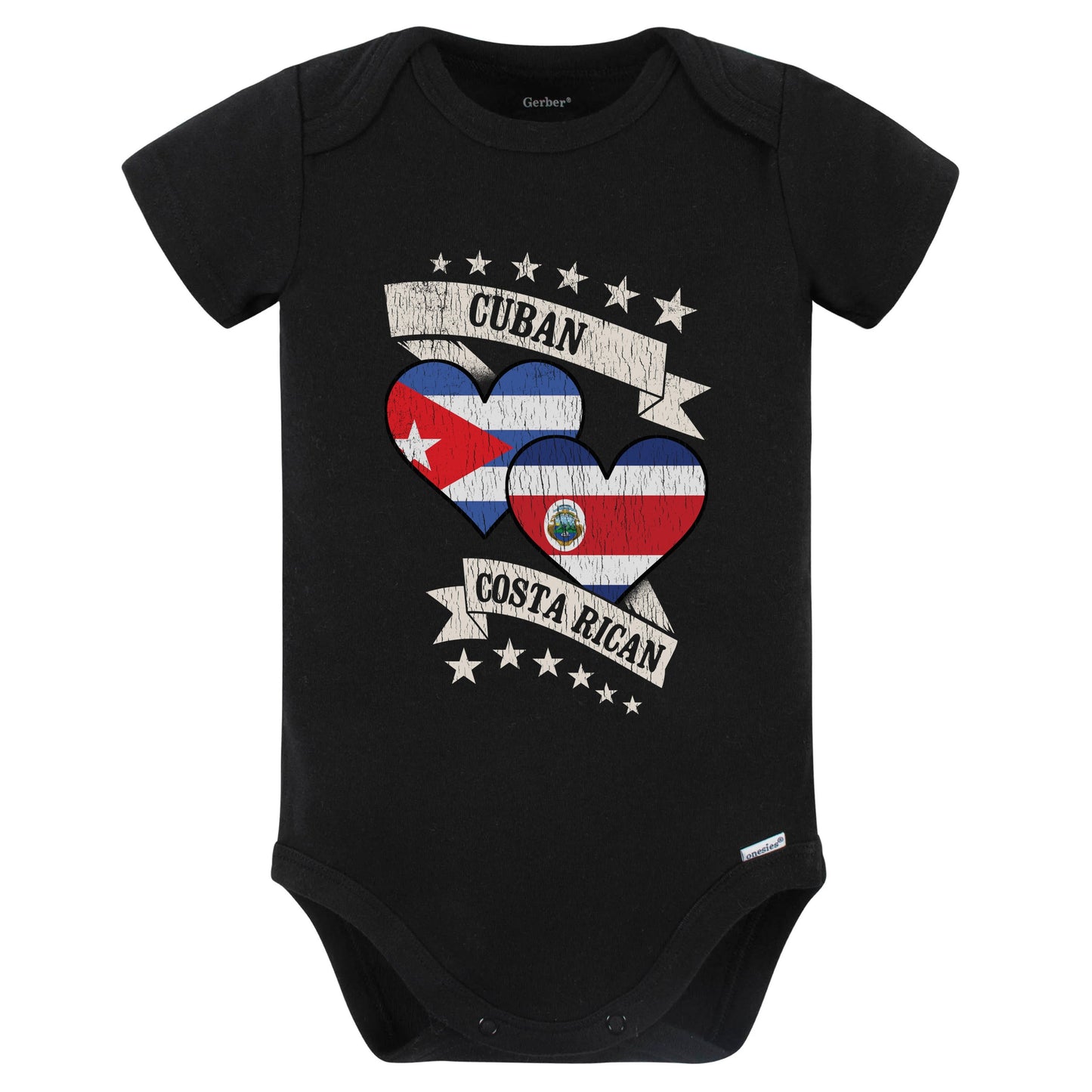 Cuban Costa Rican Heart Flags Cuba Costa Rica Baby Bodysuit (Black)