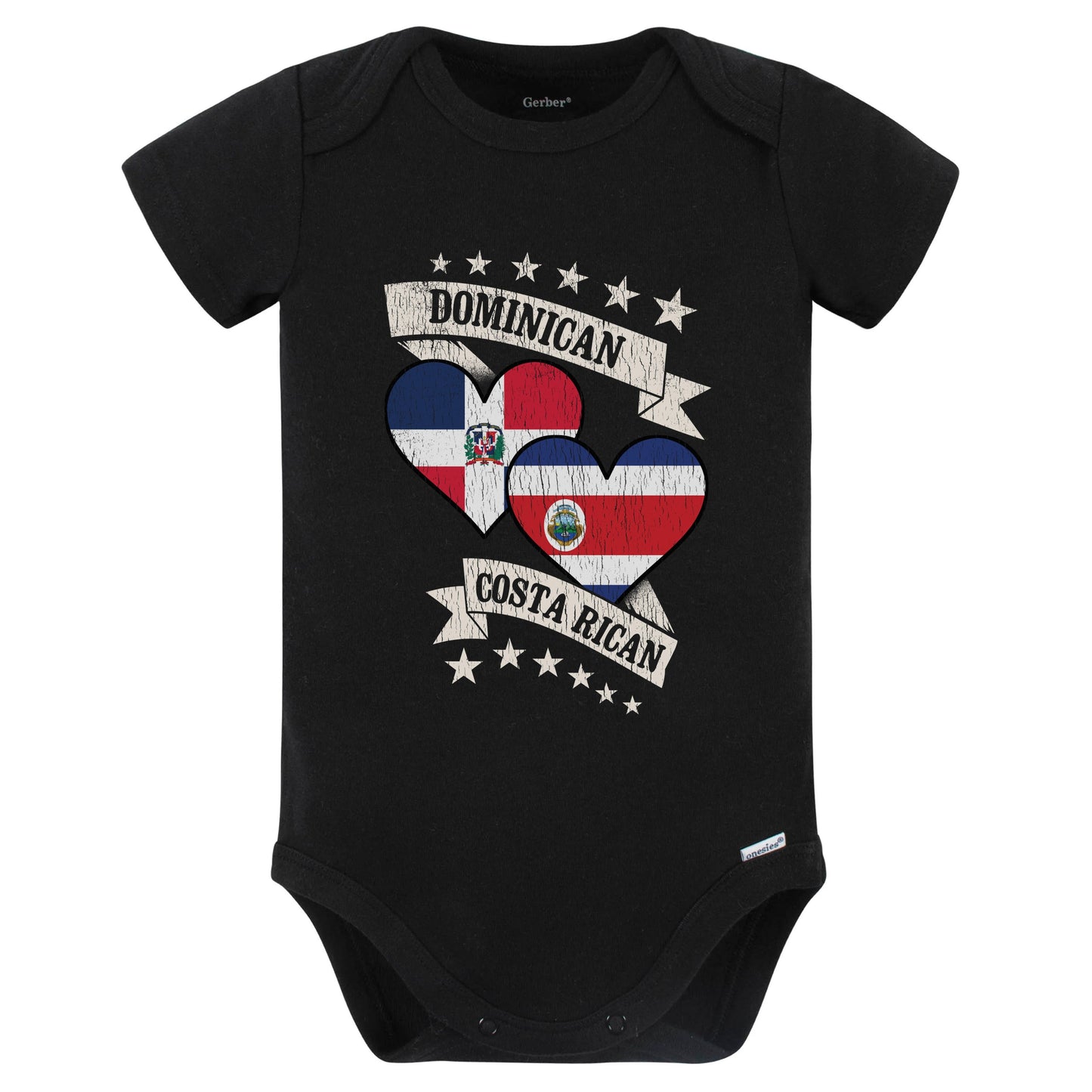 Dominican Costa Rican Heart Flags Dominican Republic Costa Rica Baby Bodysuit (Black)