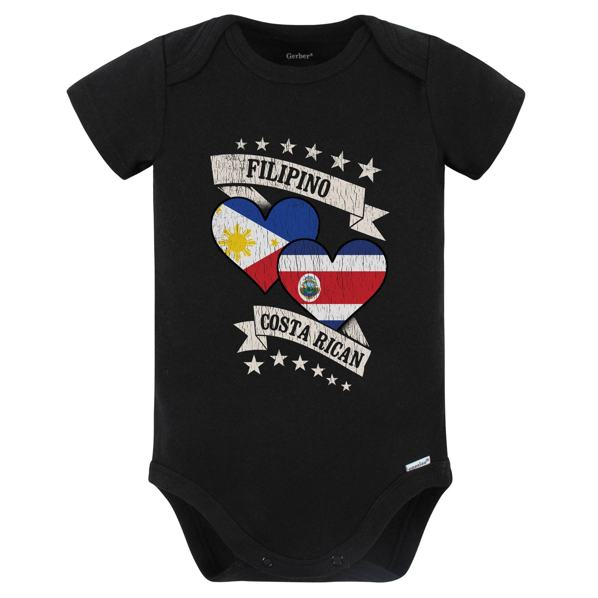 Filipino Costa Rican Heart Flags Philippines Costa Rica Baby Bodysuit (Black)