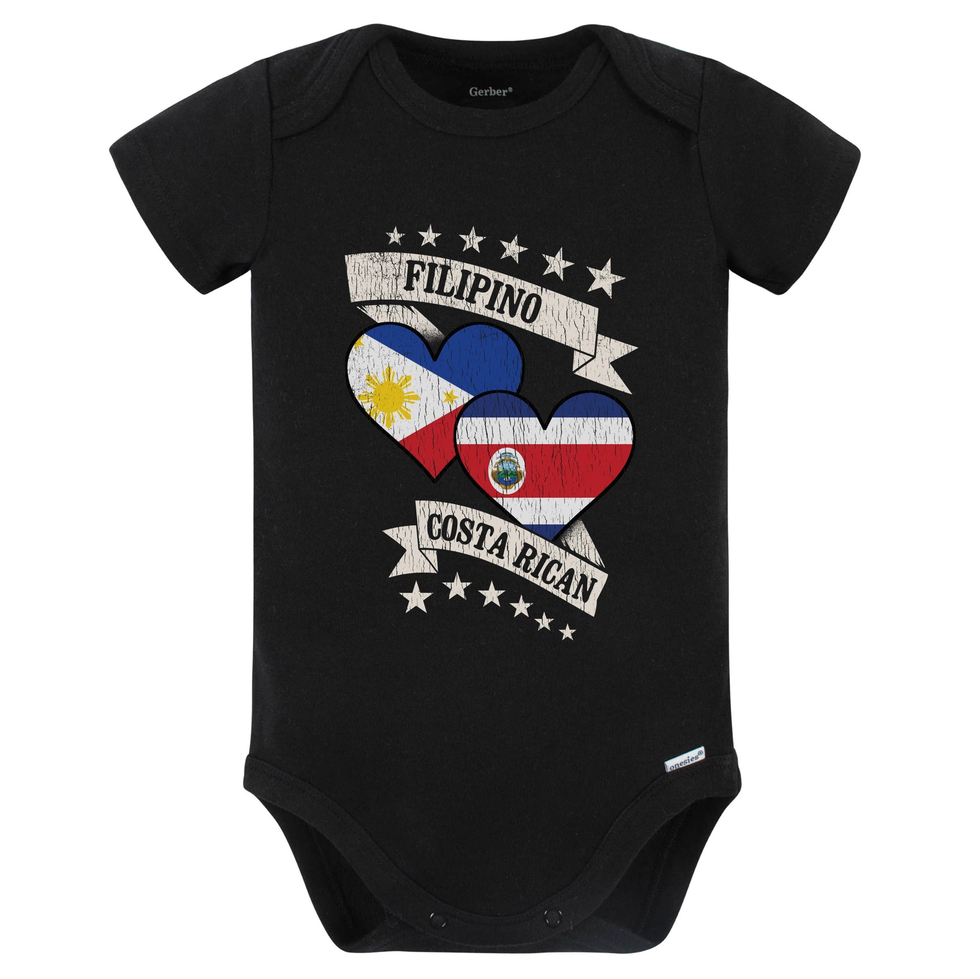 Filipino Costa Rican Heart Flags Philippines Costa Rica Baby Bodysuit (Black)