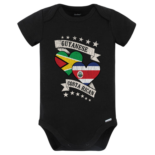 Guyanese Costa Rican Heart Flags Guyana Costa Rica Baby Bodysuit (Black)