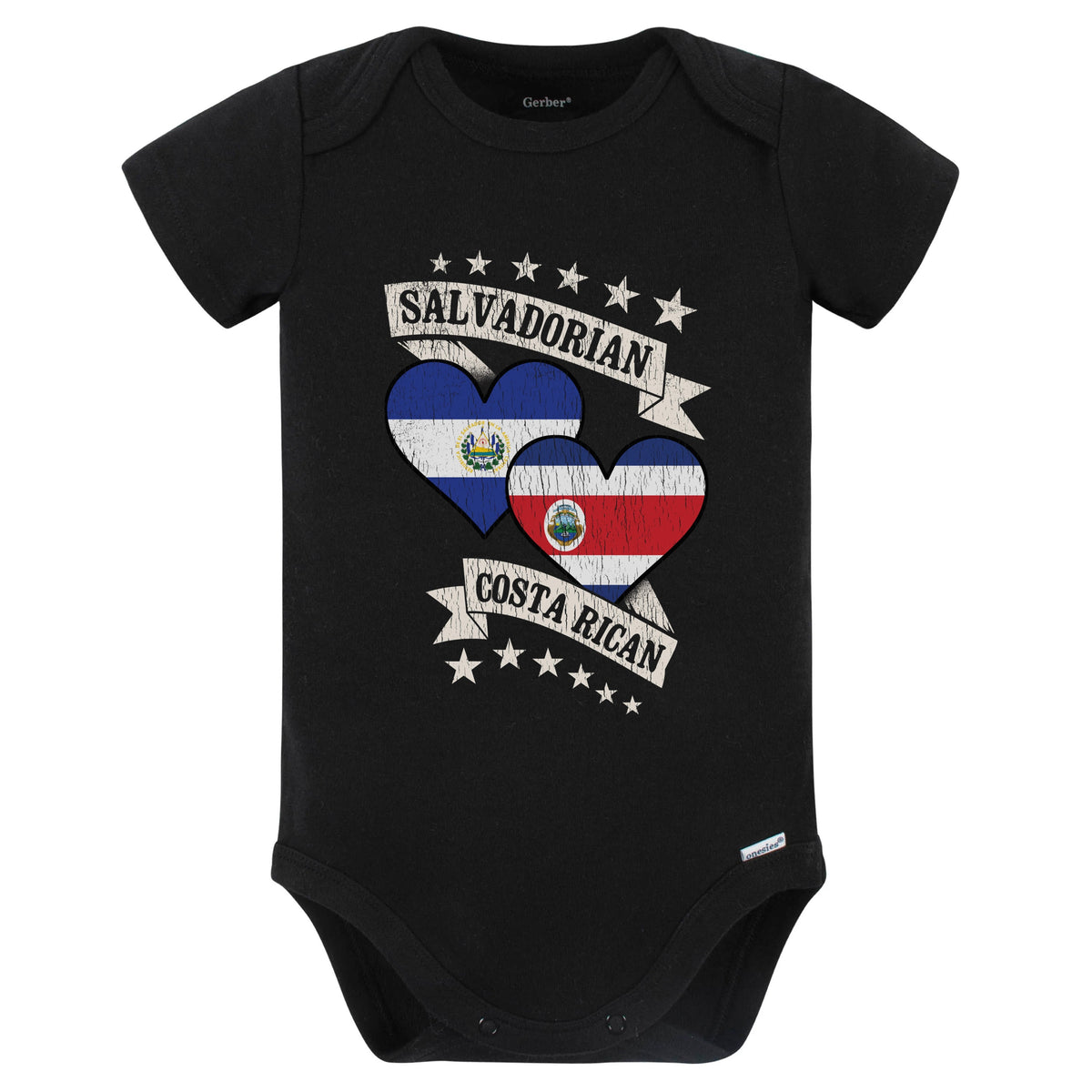 Salvadorian Costa Rican Heart Flags El Salvador Costa Rica Baby Bodysuit (Black)