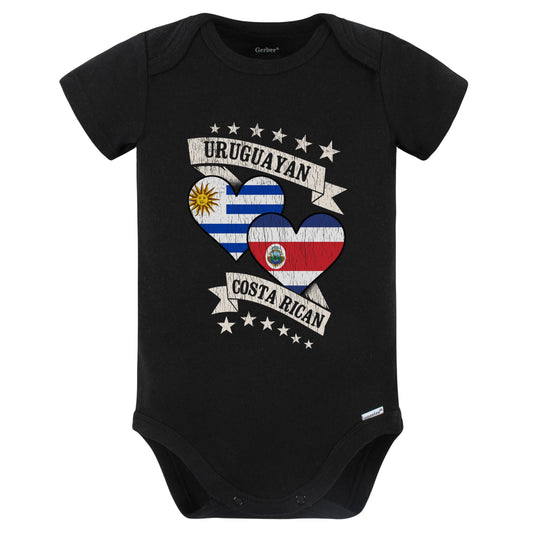 Uruguayan Costa Rican Heart Flags Uruguay Costa Rica Baby Bodysuit (Black)