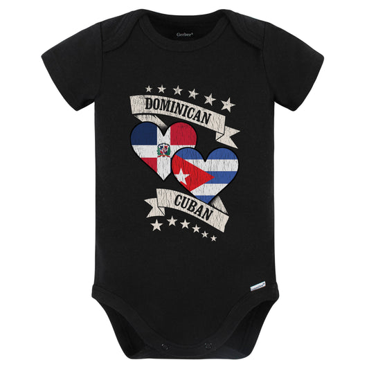 Dominican Cuban Heart Flags Dominican Republic Cuba Baby Bodysuit (Black)