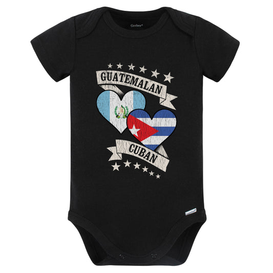Guatemalan Cuban Heart Flags Guatemala Cuba Baby Bodysuit (Black)