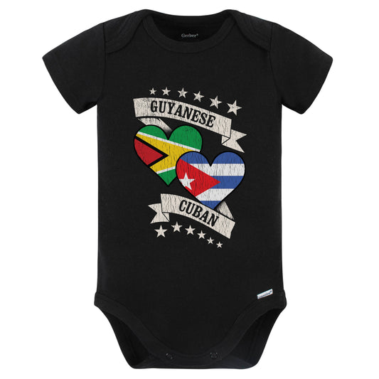 Guyanese Cuban Heart Flags Guyana Cuba Baby Bodysuit (Black)