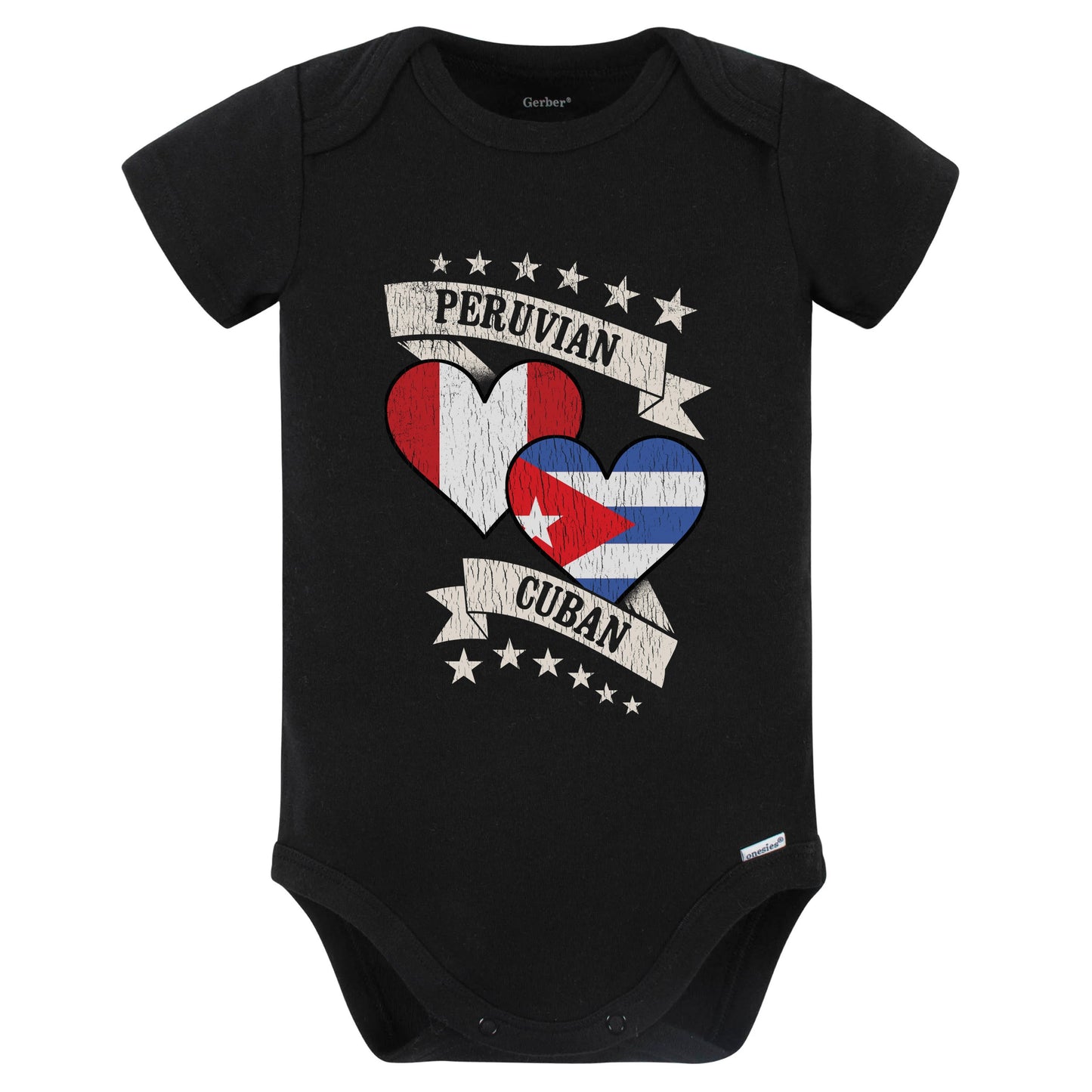 Peruvian Cuban Heart Flags Peru Cuba Baby Bodysuit (Black)